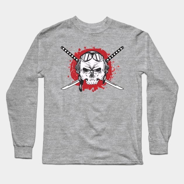 Samurai Skull Skeleton Long Sleeve T-Shirt by funkymonkeytees